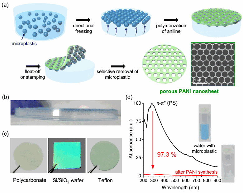Porous charged polymer nanosheets formed via microplastic removal from frozen ice for virus filtration and detection